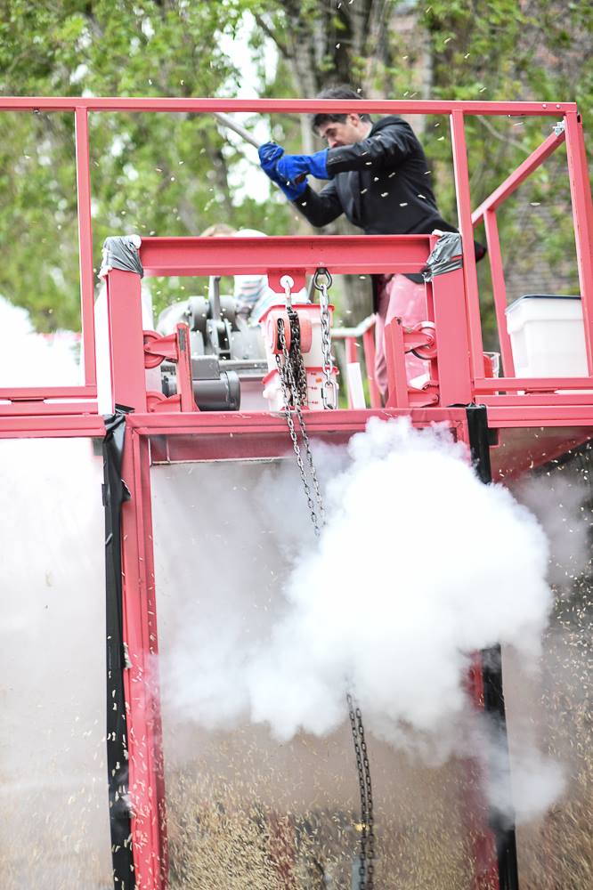 BOOM! Dave Arnold fires the puffing gun’s first shot of the evening Photo credit: Daniel Krieger and MOFAD Facebook page